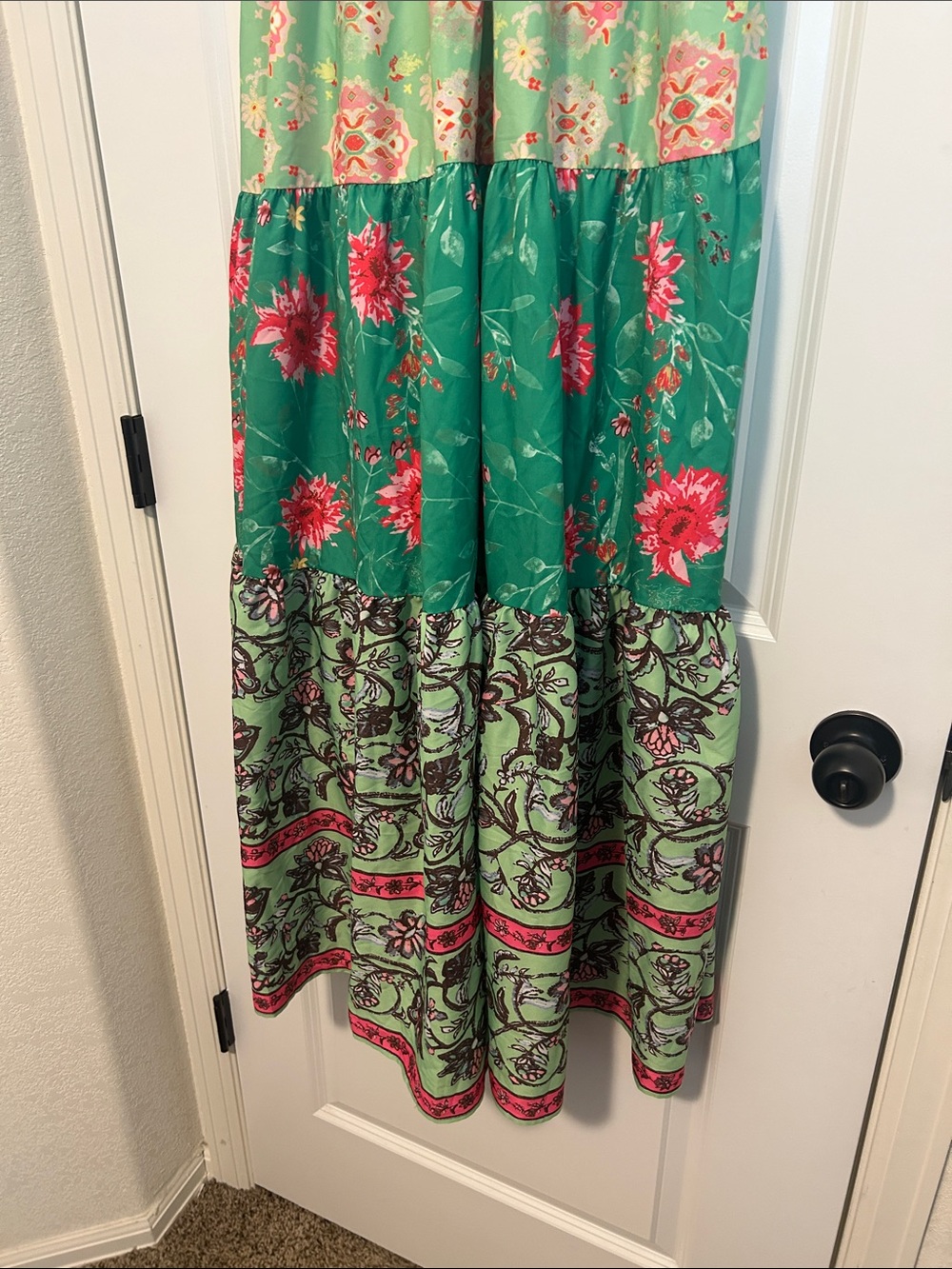 Women’s Green & Pink Tie Sleeve Tank Top Maxi Dress Size Large with pockets - Picture 3 of 6